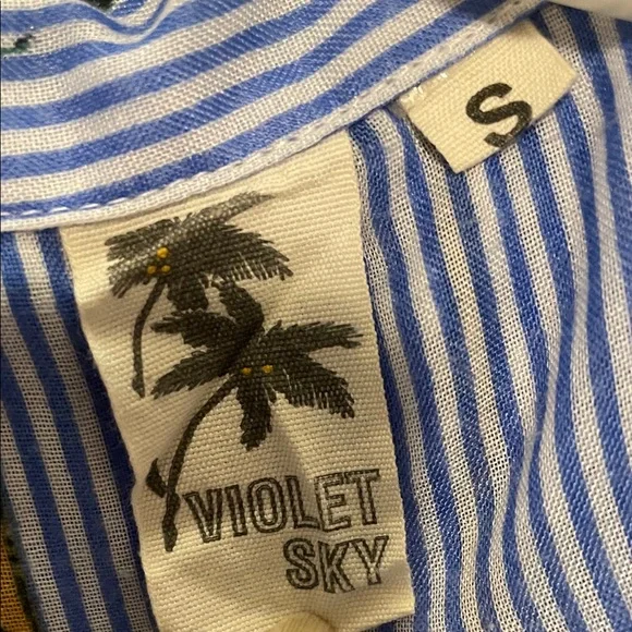 Violet Sky Overshirt Coverup Tunic Size S Blue White Stripes Tropical Vacation - Picture 3 of 13